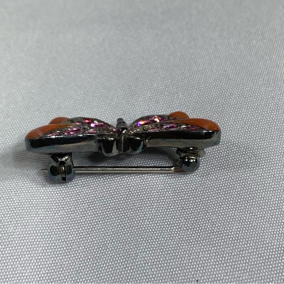 Avon Tiny Pink & Orange Rhinestone Butterly Brooch Pin - Picture 4 of 6